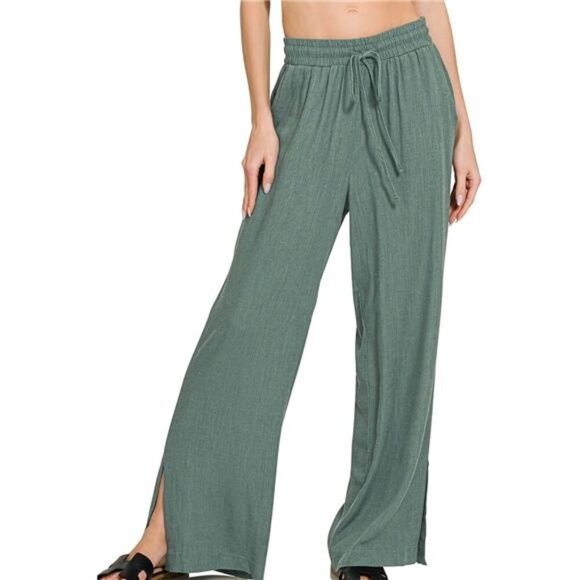 Zenana Linen Drawstring Pants - Picture 1 of 4